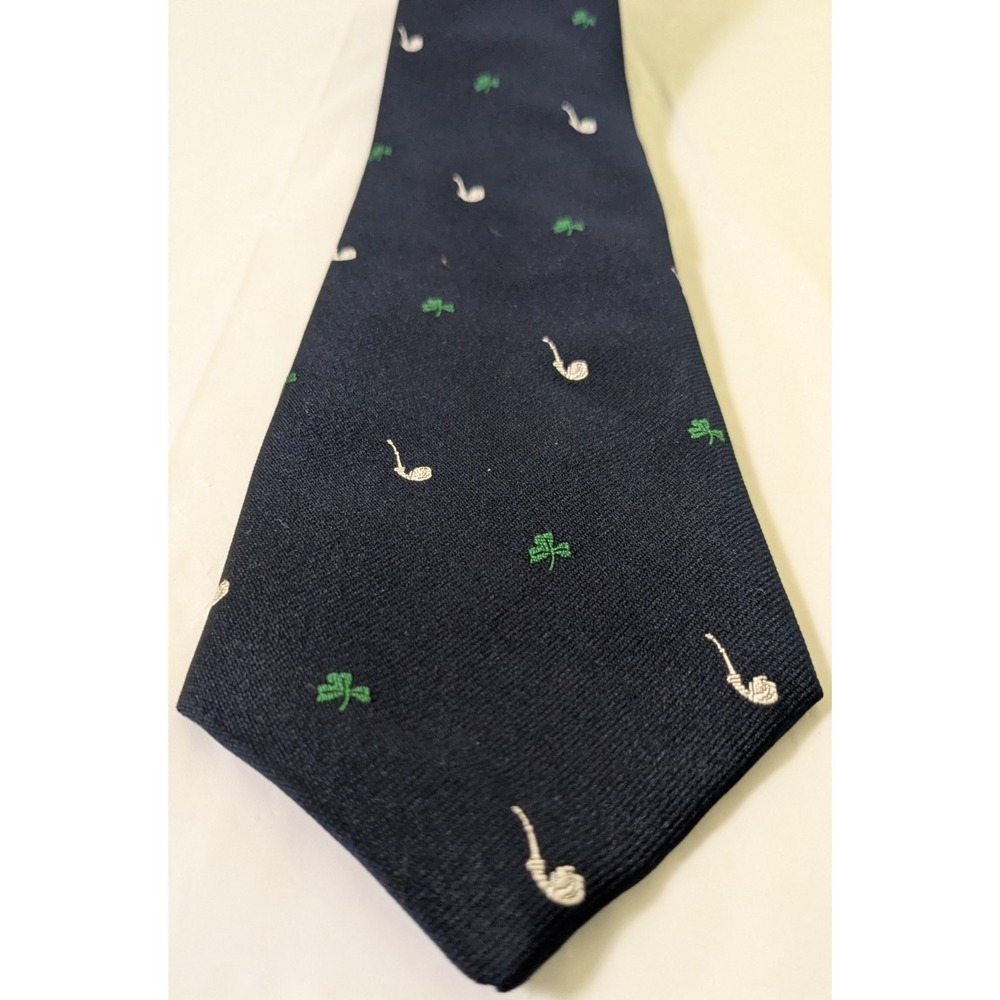 Vintage Rooster English Polyester/Silk Blend Tie Shamrock Pipe Irish 58 x 3